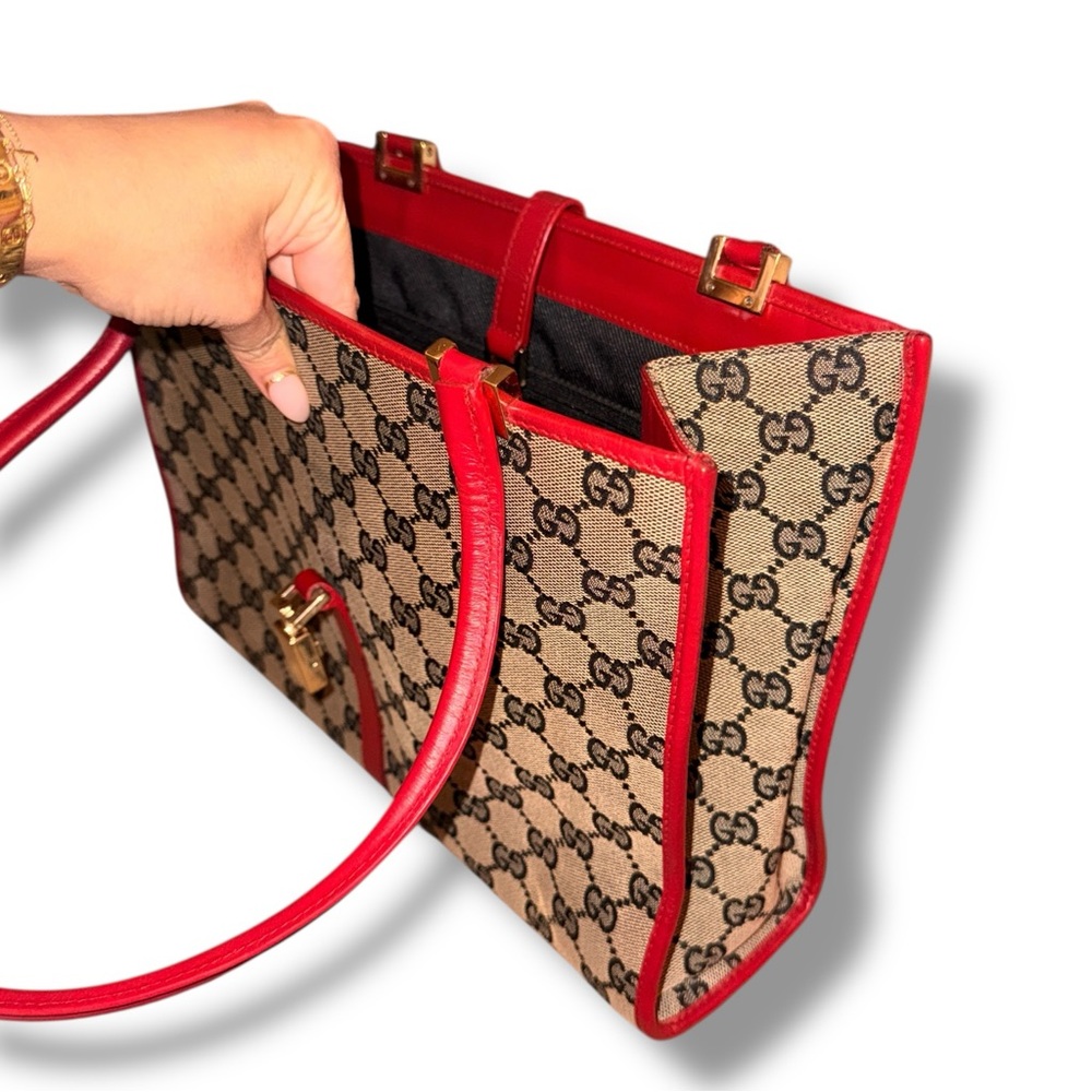 Gucci GG Canvas & Red Leather Jackie O Tote – Vintage, Excellent Condition - Picture 10 of 10